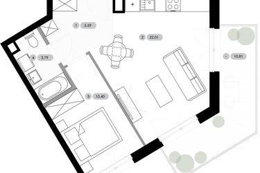 Rzut - Mieszkanie na sprzedaż 2 pokoje o powierzchni 41,79 m² - numer B.1.M4 w Nowe Radwanice