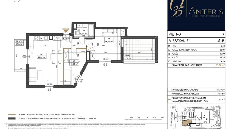 Rzut - Mieszkanie na sprzedaż 4 pokoje o powierzchni 63,62 m² - numer M.19 w Ożarowska 35