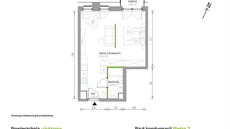 Rzut - Mieszkanie na sprzedaż 1 pokój o powierzchni 39,91 m² - numer 2/A/10 w Kijowska Vita