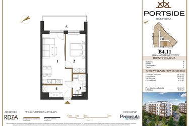 Rzut - Mieszkanie na sprzedaż 2 pokoje o powierzchni 40,56 m² - numer B4.11 w Portside Bałtycka