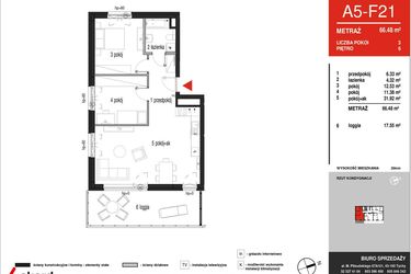 Rzut - Mieszkanie na sprzedaż 3 pokoje o powierzchni 66,48 m² - numer A5-F21 w Panorama A5