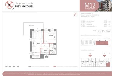 Rzut - Mieszkanie na sprzedaż 2 pokoje o powierzchni 38,15 m² - numer 12 w Przy Makowej