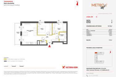 Rzut - Mieszkanie na sprzedaż 3 pokoje o powierzchni 55,75 m² - numer 31 w Metro Art 7