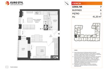 Rzut - Mieszkanie na sprzedaż 2 pokoje o powierzchni 41,2 m² - numer A.7 w Esencja