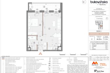Rzut - Mieszkanie na sprzedaż 2 pokoje o powierzchni 44,2 m² - numer F1.A.01.06 w Bukowińska Mokotów