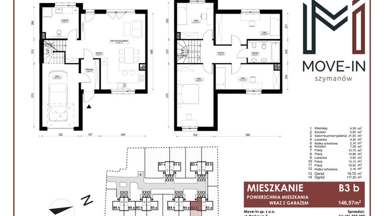 Rzut - Mieszkanie na sprzedaż 5 pokoi o powierzchni 146,57 m² - numer B3b w Szymanów