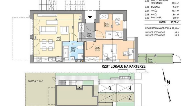 Rzut - Mieszkanie na sprzedaż 3 pokoje o powierzchni 55,73 m² - numer B11-P-A w Osiedle Bakaliowe