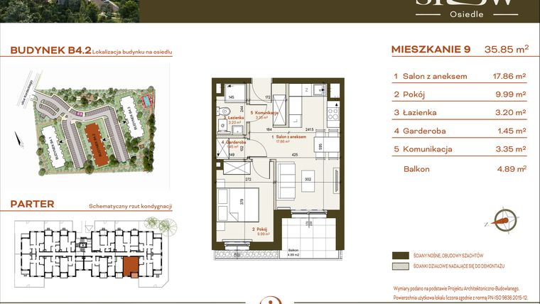 Rzut - Mieszkanie na sprzedaż 2 pokoje o powierzchni 35,85 m² - numer B4.2.9 w Osiedle SLOW