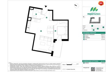 Rzut - Mieszkanie na sprzedaż 2 pokoje o powierzchni 43,73 m² - numer 205 w Osiedle Międzyleska - etap II