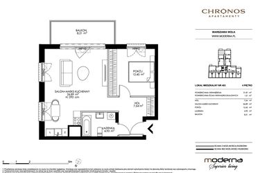 Rzut - Mieszkanie na sprzedaż 2 pokoje o powierzchni 51,81 m² - numer 403 w Chronos