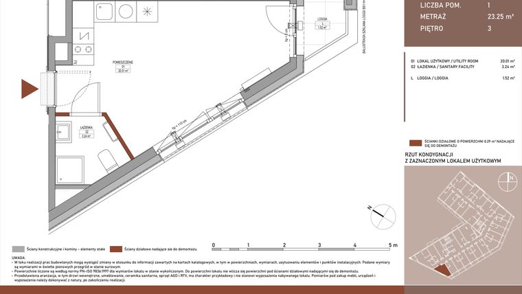 Rzut - Mieszkanie na sprzedaż 1 pokój o powierzchni 23,3 m² - numer A.4.18 w Żurawie - etap II