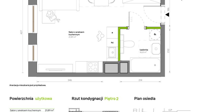 Rzut - Mieszkanie na sprzedaż 1 pokój o powierzchni 26,52 m² - numer A.2.4 w Żywiecka Vita