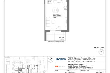 Rzut - Mieszkanie na sprzedaż 1 pokój o powierzchni 31,01 m² - numer I1.4M03 w Nowa Wałowa bud. I1