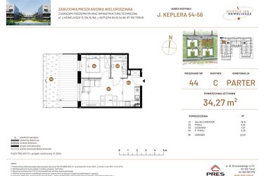 Rzut - Mieszkanie na sprzedaż 2 pokoje o powierzchni 34,27 m² - numer JAR-III-C-LM-M44 w Osiedle JAR Heweliusza etap III