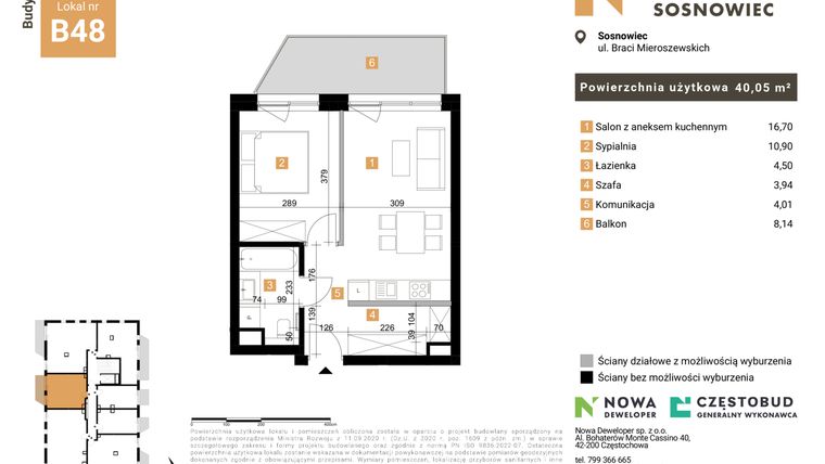 Rzut - Mieszkanie na sprzedaż 2 pokoje o powierzchni 40,05 m² - numer 48 w Nowy Sosnowiec