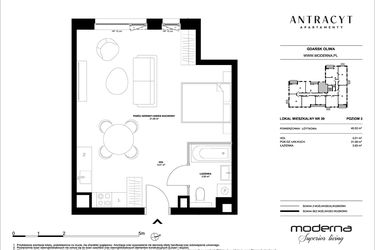 Rzut - Mieszkanie na sprzedaż 1 pokój o powierzchni 40,03 m² - numer 39 w Antracyt