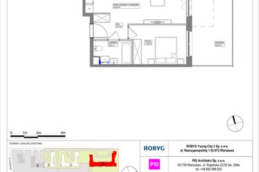 Rzut - Mieszkanie na sprzedaż 2 pokoje o powierzchni 42,43 m² - numer MLAAB/C/0/3 w Metro Life Apartamenty