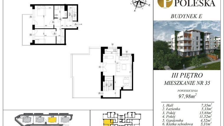 Rzut - Mieszkanie na sprzedaż 3 pokoje o powierzchni 97,98 m² - numer L-35E w Osiedle Poleska budynek C-F