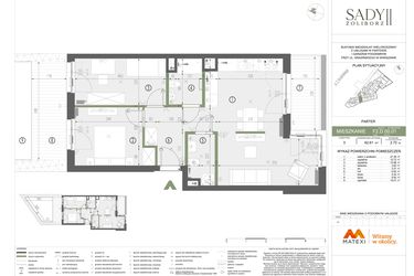 Rzut - Mieszkanie na sprzedaż 3 pokoje o powierzchni 62,77 m² - numer F2.D.00.01 w Sady Żoliborz II