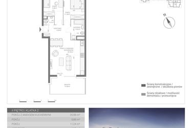 Rzut - Mieszkanie na sprzedaż 3 pokoje o powierzchni 57,97 m² - numer M34 w Apartamenty Przystań bud. F