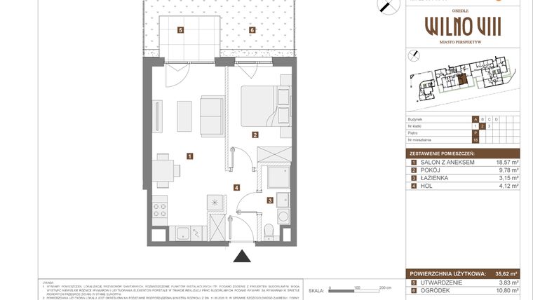 Rzut - Mieszkanie na sprzedaż 2 pokoje o powierzchni 35,62 m² - numer A.18 w Osiedle Wilno VIII