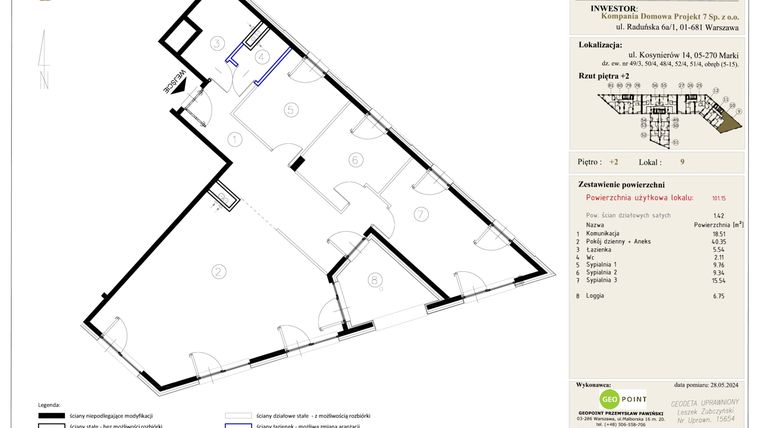 Rzut - Mieszkanie na sprzedaż 4 pokoje o powierzchni 101,15 m² - numer 9 w Markowy Targówek
