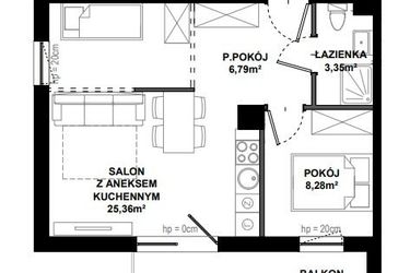 Rzut - Mieszkanie na sprzedaż 2 pokoje o powierzchni 45,26 m² - numer C.7 w Apartamenty Bałtyk