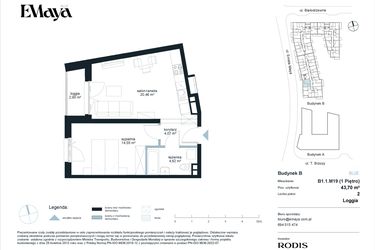 Rzut - Mieszkanie na sprzedaż 2 pokoje o powierzchni 43,7 m² - numer B1.1.M19 w EMaya