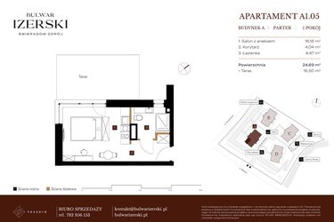 Rzut - Mieszkanie na sprzedaż 1 pokój o powierzchni 24,69 m² - numer A1.05 w Bulwar Izerski