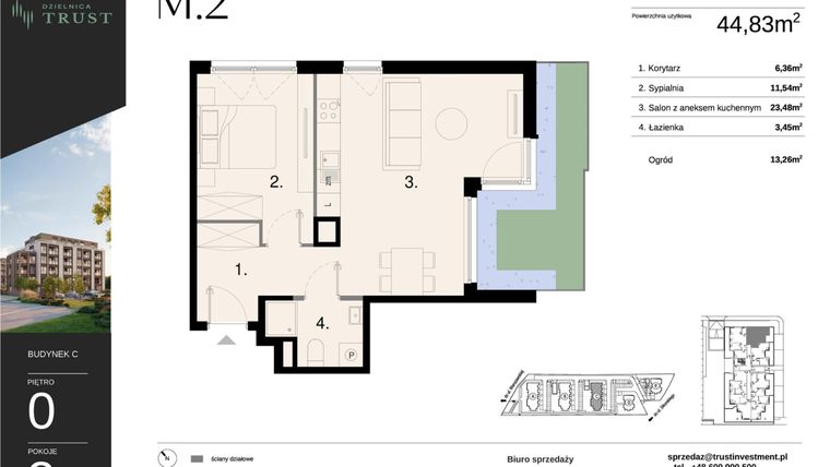 Rzut - Mieszkanie na sprzedaż 2 pokoje o powierzchni 44,83 m² - numer C - M.2 w Dzielnica Trust