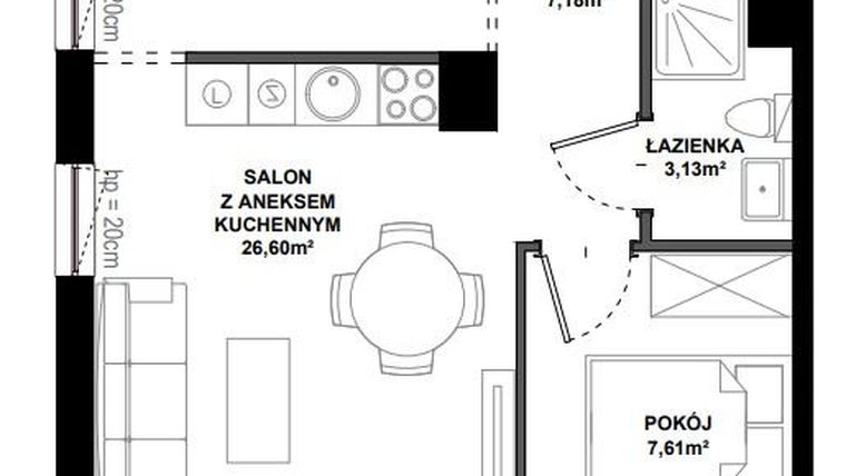 Rzut - Mieszkanie na sprzedaż 2 pokoje o powierzchni 46,3 m² - numer A.114 w Apartamenty Bałtyk