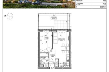 Rzut - Mieszkanie na sprzedaż 2 pokoje o powierzchni 36,81 m² - numer A3.00.06 w AURA