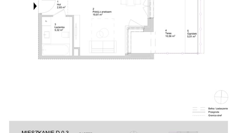 Rzut - Mieszkanie na sprzedaż 1 pokój o powierzchni 27,78 m² - numer D.0.3 w ATAL Parkowa