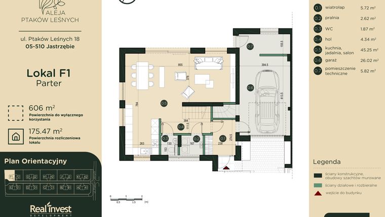 Rzut - Dom na sprzedaż 5 pokoi o powierzchni 175,47 m² - numer F1 w Aleja Ptaków Leśnych