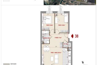 Rzut - Mieszkanie na sprzedaż 3 pokoje o powierzchni 65,37 m² - numer 38 w HUZAR B3