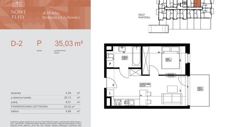 Rzut - Mieszkanie na sprzedaż 2 pokoje o powierzchni 35,03 m² - numer M2_NF.d w Nowe Flisy II