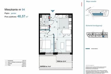 Rzut - Mieszkanie na sprzedaż 2 pokoje o powierzchni 40,57 m² - numer 4 w Medyków 32