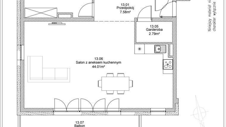 Rzut - Mieszkanie na sprzedaż 3 pokoje o powierzchni 89,38 m² - numer 13 w Apartamenty Jasińskiego