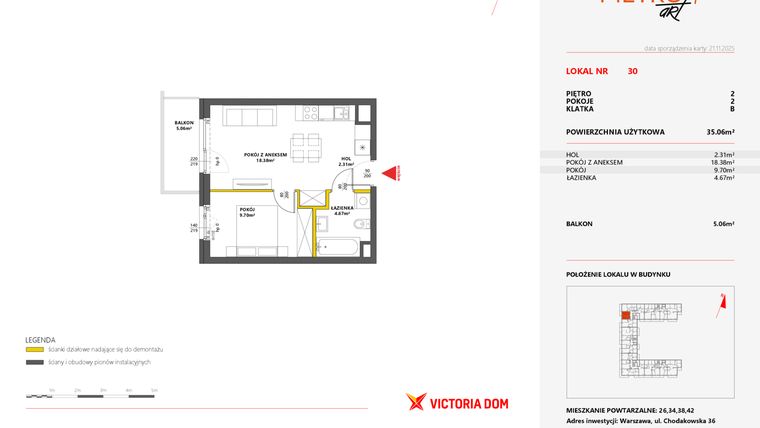 Rzut - Mieszkanie na sprzedaż 2 pokoje o powierzchni 35,06 m² - numer 30 w Metro Art 7
