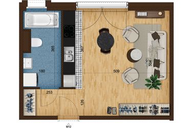 Rzut - Mieszkanie na sprzedaż 1 pokój o powierzchni 34,3 m² - numer 6.12 w Nowe Zabrze
