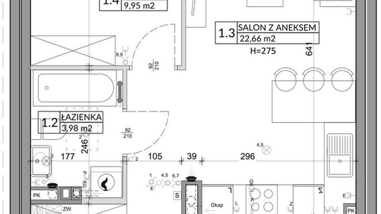 Rzut - Mieszkanie na sprzedaż 3 pokoje o powierzchni 56,89 m² - numer 71B w Osiedle Młodych etap VII