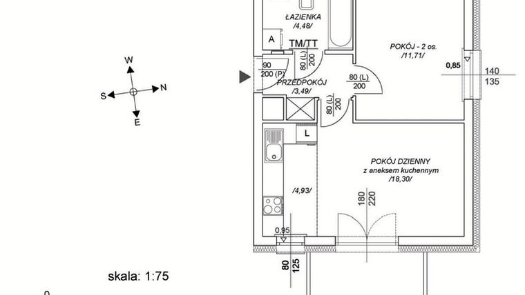 Rzut - Mieszkanie na sprzedaż 2 pokoje o powierzchni 37,98 m² - numer M57 w Osiedle Mała Dziesiąta etap II