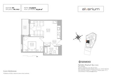 Rzut - Mieszkanie na sprzedaż 2 pokoje o powierzchni 46 m² - numer B1.14.5 w Alvarium 2.0