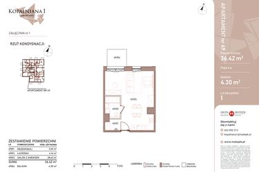 Rzut - Mieszkanie na sprzedaż 1 pokój o powierzchni 36,42 m² - numer 49 w Kopalniana