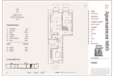 Rzut - Mieszkanie na sprzedaż 3 pokoje o powierzchni 66,57 m² - numer C.95 w Młyny Mogilska