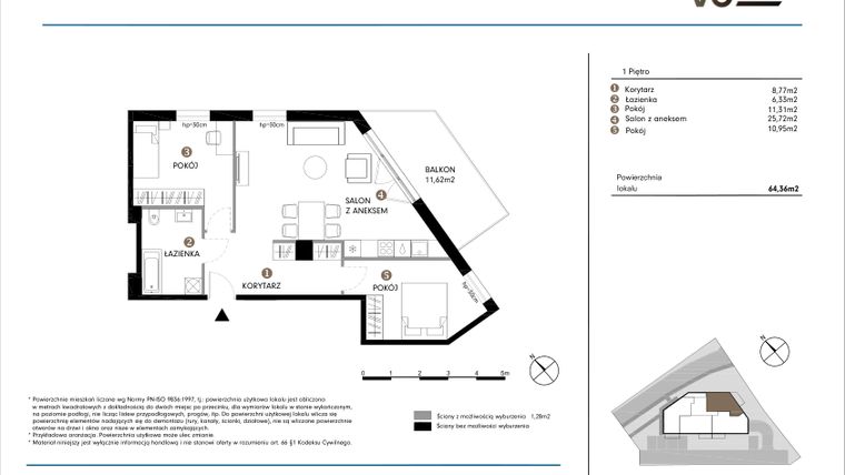 Rzut - Mieszkanie na sprzedaż 3 pokoje o powierzchni 64,36 m² - numer 1.1-M3 w NOVO 30