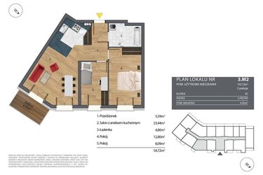 Rzut - Mieszkanie na sprzedaż 3 pokoje o powierzchni 55,83 m² - numer K2.3.M2 w Nyska Residence