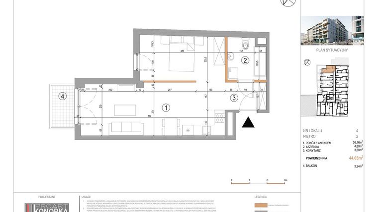 Rzut - Mieszkanie na sprzedaż 1 pokój o powierzchni 44,65 m² - numer A2/4 w 5th Avenue Apartments