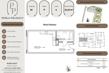 Rzut - Mieszkanie na sprzedaż 1 pokój o powierzchni 34,01 m² - numer B1.0_2 w Perła Północy etap 2