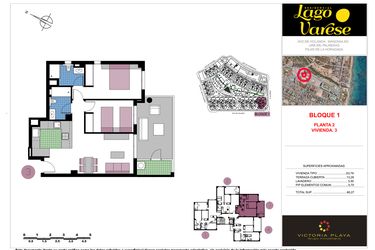 Rzut - Mieszkanie na sprzedaż 2 pokoje o powierzchni 86,27 m² - numer 3-2-B w Residencial Lago Varese